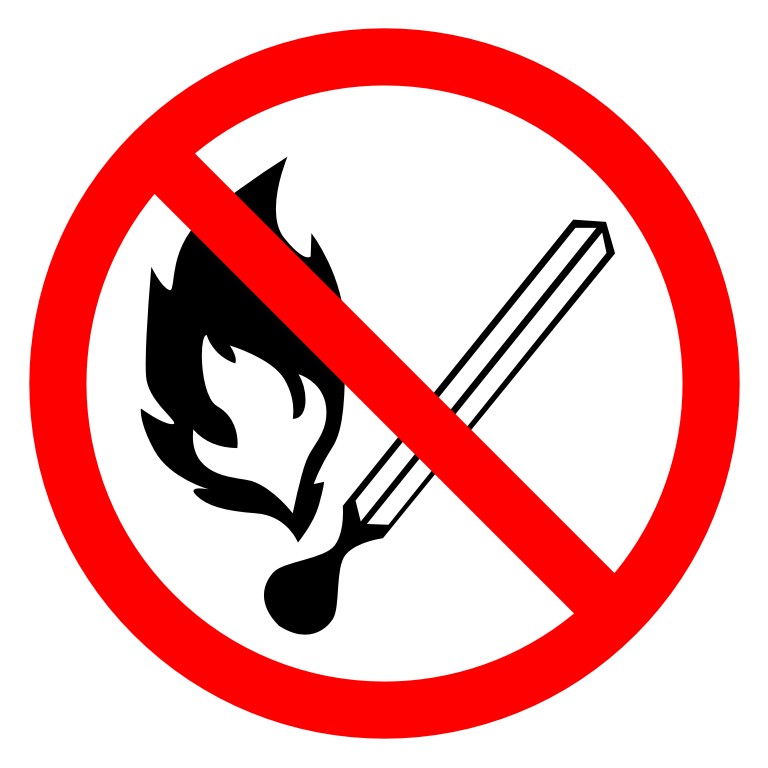 Знак: "Запрещается пользоваться открытым огнем и курить"